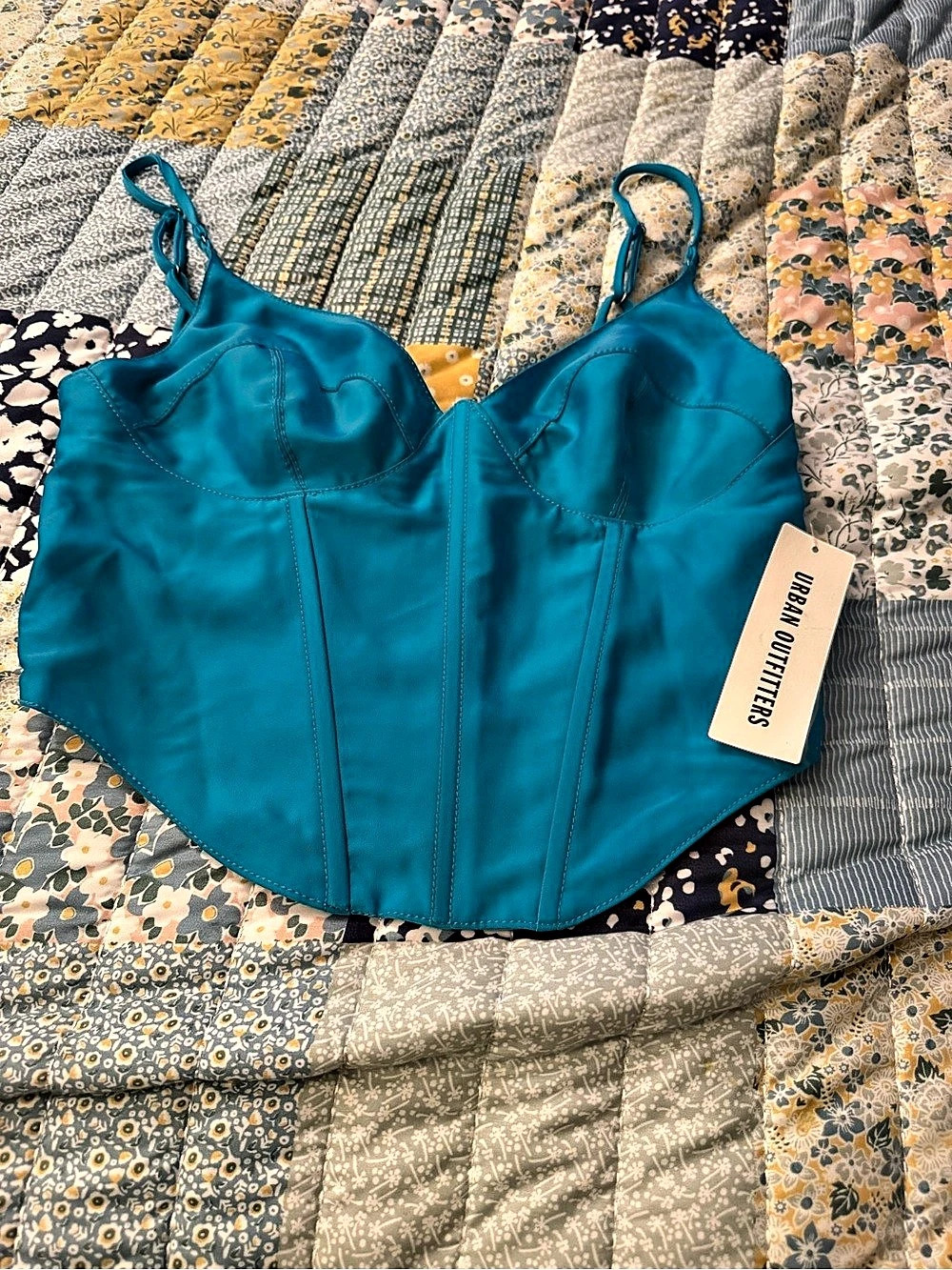 Urban Outfitters Satin Corset Camisole Blue Medium NWT